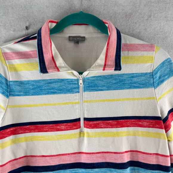 T By Talbots Med Pet Multicolor Striped Pullover 1/2 Zip 3/4 Sleeve Stretch Golf - Picture 5 of 13